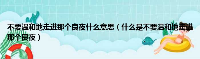 不要温和地走进那个良夜什么意思（什么是不要温和地走进那个良夜）