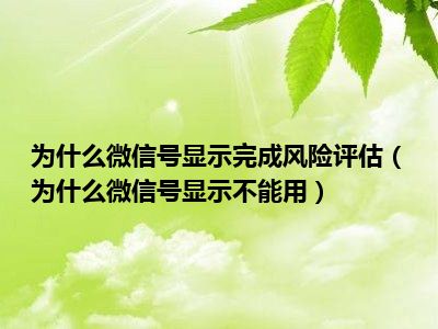 为什么微信号显示完成风险评估（为什么微信号显示不能用）