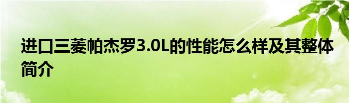 进口三菱帕杰罗3.0L的性能怎么样及其整体简介