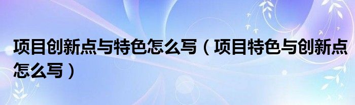 项目创新点与特色怎么写（项目特色与创新点怎么写）