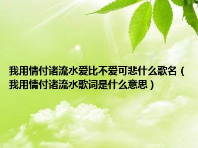 我用情付诸流水爱比不爱可悲什么歌名（我用情付诸流水歌词是什么意思）