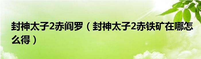  封神太子2赤阎罗（封神太子2赤铁矿在哪怎么得）