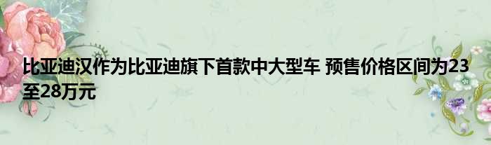 比亚迪汉作为比亚迪旗下首款中大型车 预售价格区间为23至28万元