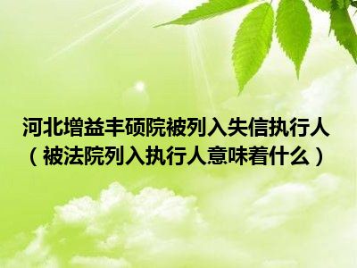 河北增益丰硕院被列入失信执行人（被法院列入执行人意味着什么）