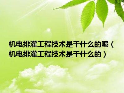 机电排灌工程技术是干什么的呢（机电排灌工程技术是干什么的）