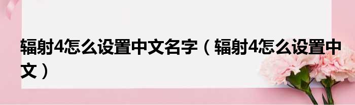 辐射4怎么设置中文名字（辐射4怎么设置中文）