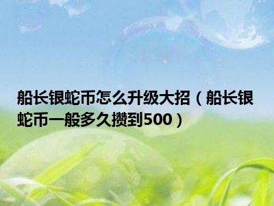 船长银蛇币怎么升级大招（船长银蛇币一般多久攒到500）