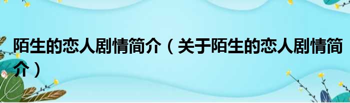 陌生的恋人剧情简介（关于陌生的恋人剧情简介）