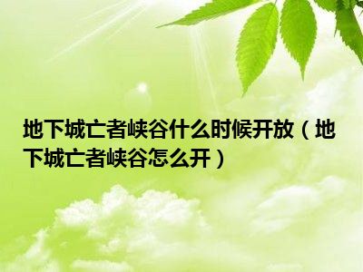 地下城亡者峡谷什么时候开放（地下城亡者峡谷怎么开）