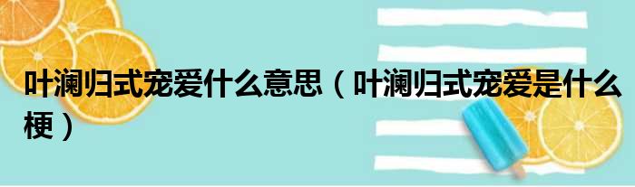 叶澜归式宠爱什么意思（叶澜归式宠爱是什么梗）