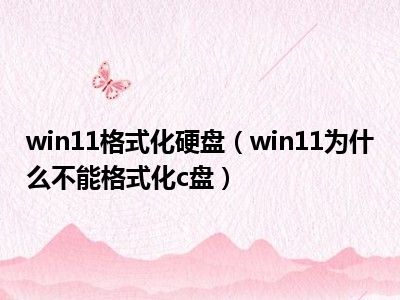 win11格式化硬盘（win11为什么不能格式化c盘）