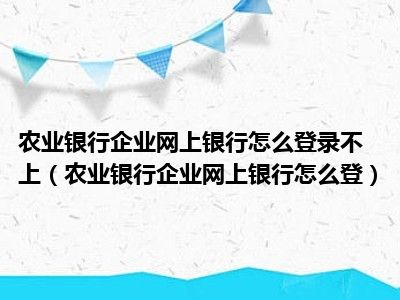 农业银行企业网上银行怎么登录不上（农业银行企业网上银行怎么登）