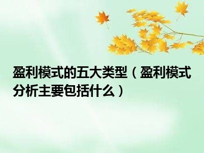 盈利模式的五大类型（盈利模式分析主要包括什么）