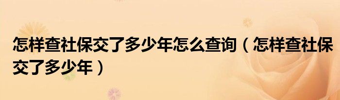  怎样查社保交了多少年怎么查询（怎样查社保交了多少年）