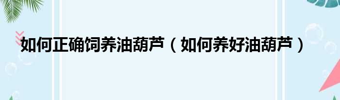 如何正确饲养油葫芦（如何养好油葫芦）