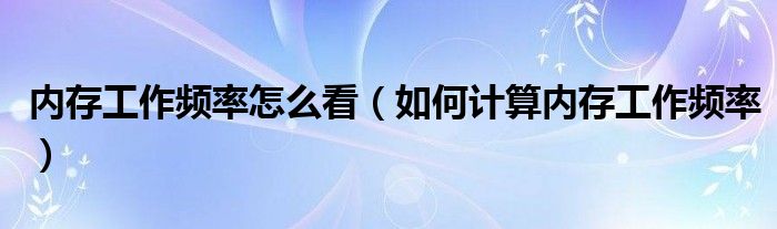  内存工作频率怎么看（如何计算内存工作频率）