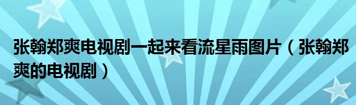  张翰郑爽电视剧一起来看流星雨图片（张翰郑爽的电视剧）