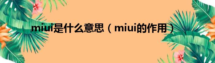 miui是什么意思（miui的作用）