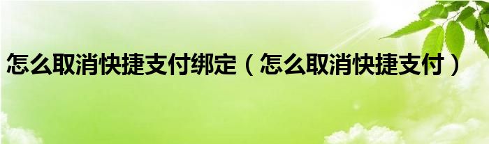  怎么取消快捷支付绑定（怎么取消快捷支付）