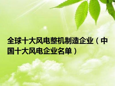 全球十大风电整机制造企业（中国十大风电企业名单）