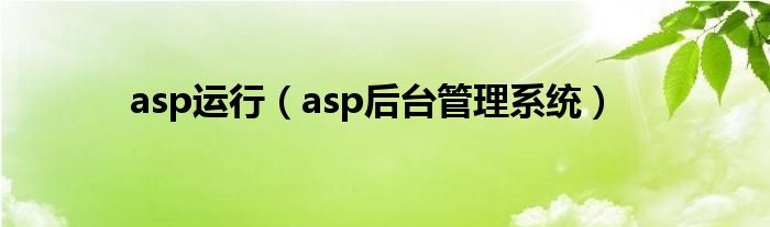  asp运行（asp后台管理系统）