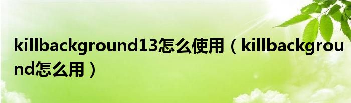  killbackground13怎么使用（killbackground怎么用）