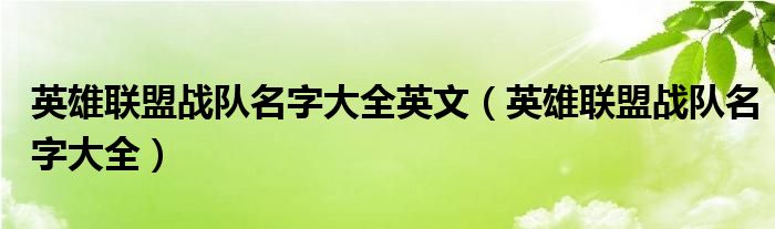  英雄联盟战队名字大全英文（英雄联盟战队名字大全）