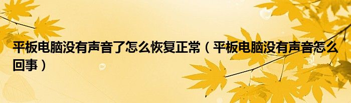  平板电脑没有声音了怎么恢复正常（平板电脑没有声音怎么回事）