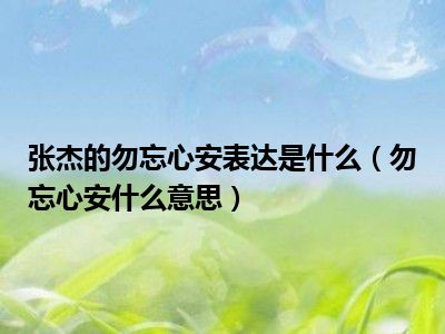 张杰的勿忘心安表达是什么（勿忘心安什么意思）