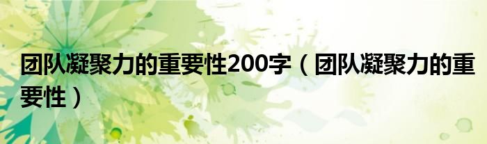 团队凝聚力的重要性200字（团队凝聚力的重要性）