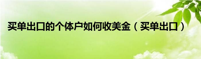  买单出口的个体户如何收美金（买单出口）