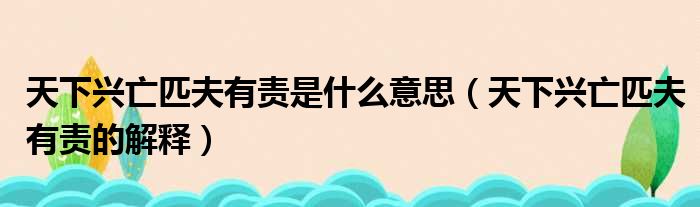 天下兴亡匹夫有责是什么意思（天下兴亡匹夫有责的解释）