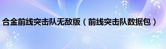  合金前线突击队无敌版（前线突击队数据包）