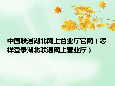 中国联通湖北网上营业厅官网（怎样登录湖北联通网上营业厅）