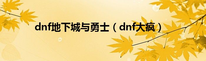  dnf地下城与勇士（dnf大疯）