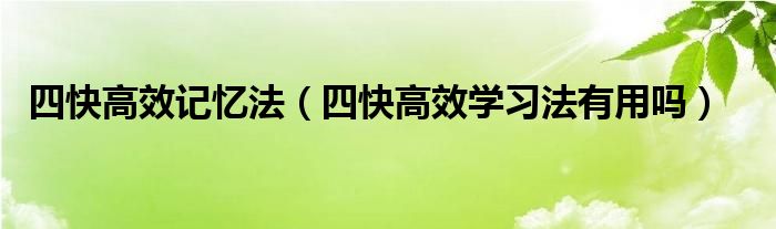  四快高效记忆法（四快高效学习法有用吗）