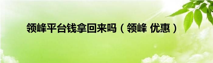  领峰平台钱拿回来吗（领峰 优惠）