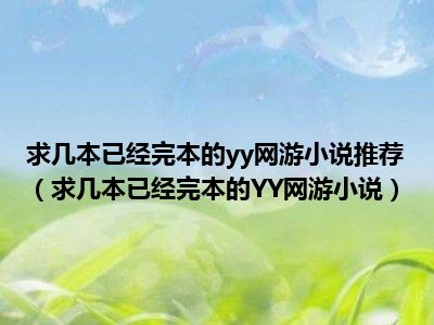 求几本已经完本的yy网游小说推荐（求几本已经完本的YY网游小说）