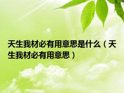 天生我材必有用意思是什么（天生我材必有用意思）