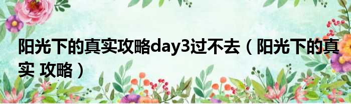 阳光下的真实攻略day3过不去（阳光下的真实 攻略）