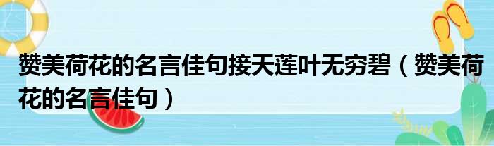 赞美荷花的名言佳句接天莲叶无穷碧（赞美荷花的名言佳句）