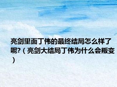 亮剑里面丁伟的最终结局怎么样了呢 （亮剑大结局丁伟为什么会叛变）