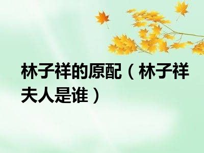 林子祥的原配（林子祥夫人是谁）