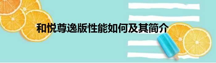 和悦尊逸版性能如何及其简介