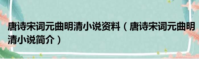 唐诗宋词元曲明清小说资料（唐诗宋词元曲明清小说简介）