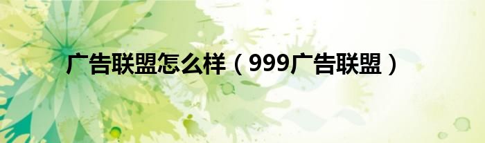  广告联盟怎么样（999广告联盟）