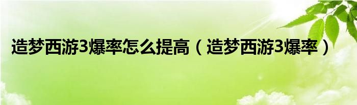  造梦西游3爆率怎么提高（造梦西游3爆率）