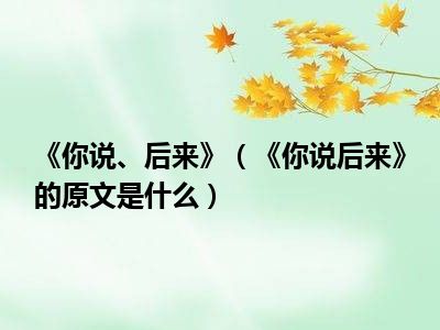 《你说、后来》（《你说后来》的原文是什么）