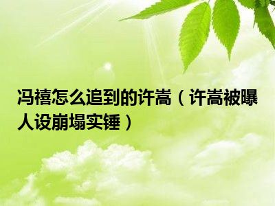 冯禧怎么追到的许嵩（许嵩被曝人设崩塌实锤）