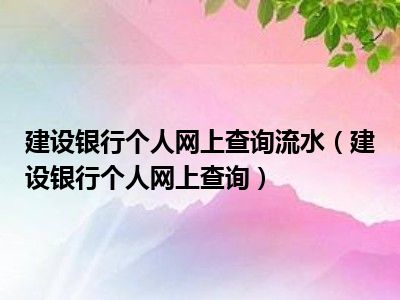 建设银行个人网上查询流水（建设银行个人网上查询）